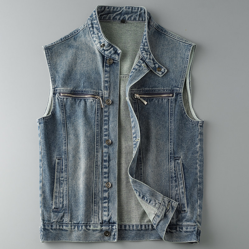 百尊美式立领牛仔马甲男女春秋宽松潮牌短款高端复古机车背心外套,男装,常规马甲,淘宝优惠券,粉丝福利购,淘宝优惠卷