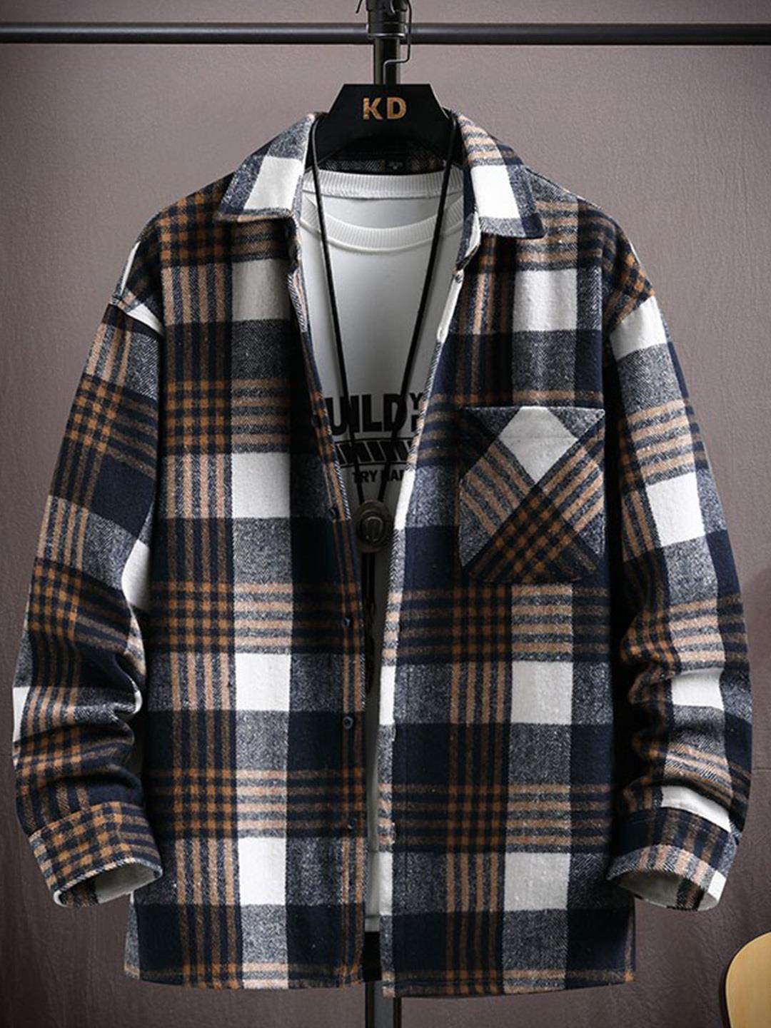 高端磨毛格纹长袖衬衫外套男大格子潮流百搭衬衣休闲时尚帅气上衣,男装,衬衫,淘宝优惠券,粉丝福利购,淘宝优惠卷