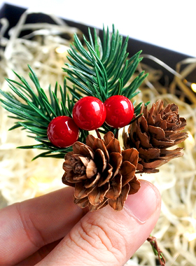 圣诞节装饰松针红果diy松枝松果配件PineCone Branches Red Berry