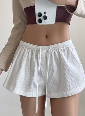 BM感显瘦辣妹基础条纹款性感热裤松紧抽绳低腰直筒休闲短裤女