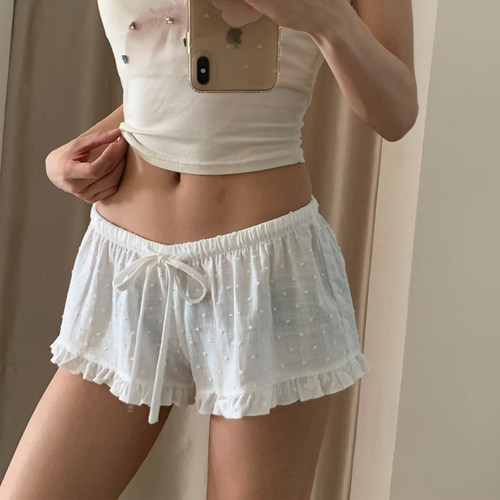 BM重工提花波点松紧腰休闲短裤女