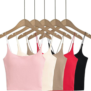 百搭露背打底衫 美式 辣妹风带胸垫橡筋小吊带内搭性感显胸U领修身