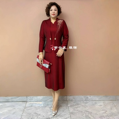 秋装婚礼妈妈礼服高贵喜婆婆结婚宴装高端旗袍两件套装大码连衣裙