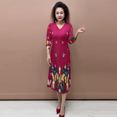 春装 减龄百褶长裙 中老年妈妈装 高级感气质时尚 褶皱连衣裙弹力大码