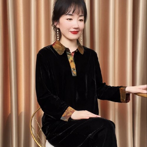 秋冬丝绒妈妈装上衣女