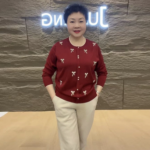 春装国风圆领重工针织毛衣时尚洋气高端中老年妈妈装宽松大码小衫