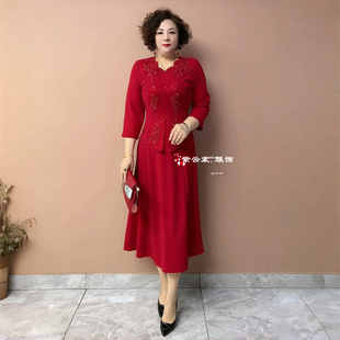 喜婆婆婚宴装晚礼服年轻妈妈装婚礼高贵假两件旗袍高端大码连衣裙