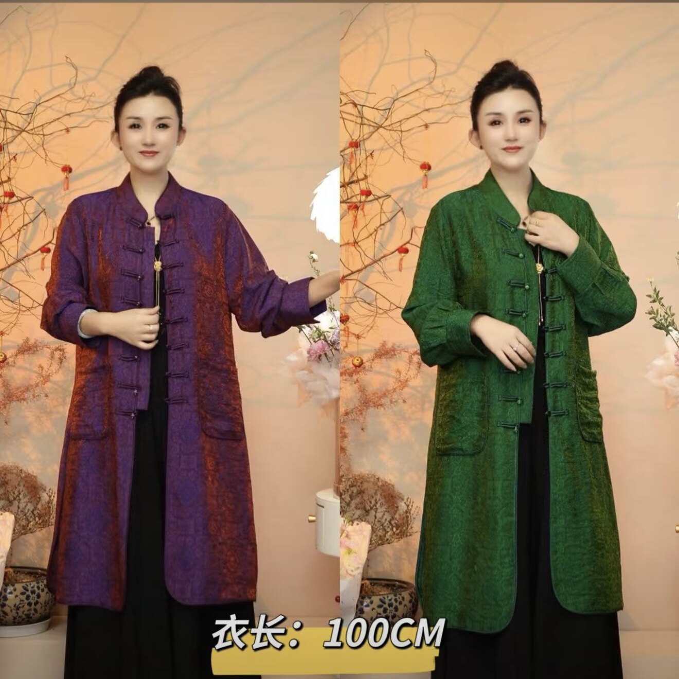 春夏时尚妈妈装醋酸提花国风中长款开衫外披宽松大码防晒风衣外套