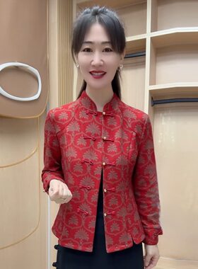阔太太气质中老年妈妈开衫冬季加绒保暖外套时尚弹力旗袍小衫上衣