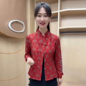 阔太太气质中老年妈妈开衫冬季加绒保暖外套时尚弹力旗袍小衫上衣