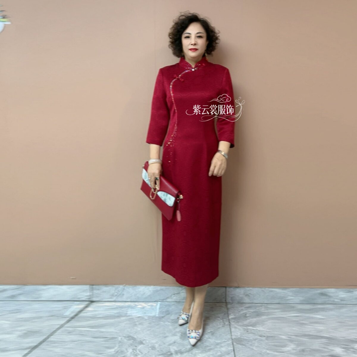 高端喜妈妈立领旗袍新款醋酸礼服气质喜婆婆婚宴结婚敬酒服连衣裙