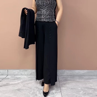 秋装阔腿裤女新款九分裤女士中年妈妈宽松显瘦百搭黑色高腰直筒裤