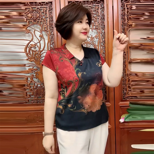 夏季真丝妈妈装短袖上衣