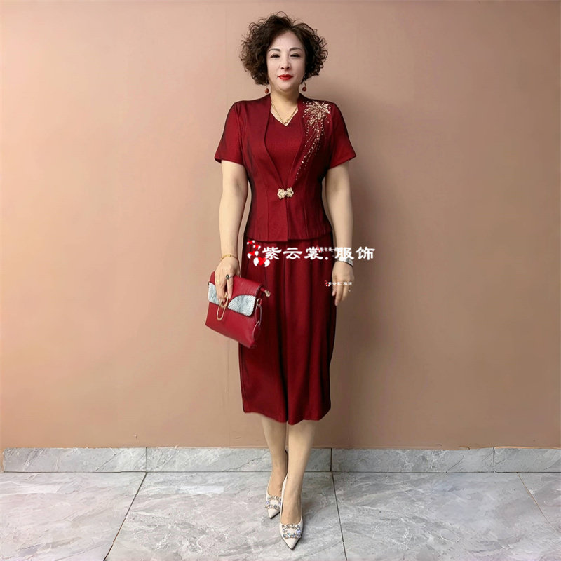 妈妈婚宴装旗袍小个子高贵夏季新款年轻喜婆婆礼服大码喜服连衣裙