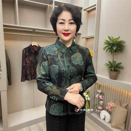 冬季妈妈装长袖加绒加厚保暖外套时尚洋气宽松遮肉打底衫开衫上衣