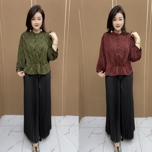 阔太太夏季真丝缎中年妈妈时尚洋气大码衬衫遮肚子显瘦七分袖上衣