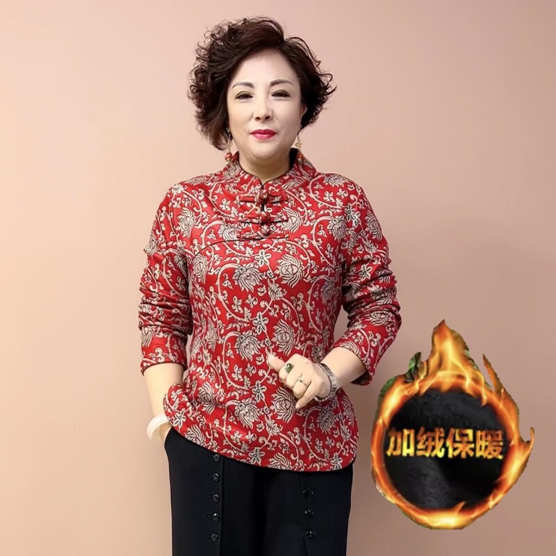 加绒保暖妈妈装长袖上衣