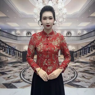 高端妈妈开衫冬季加绒保暖外套时尚修身显瘦弹力上衣复古旗袍小衫