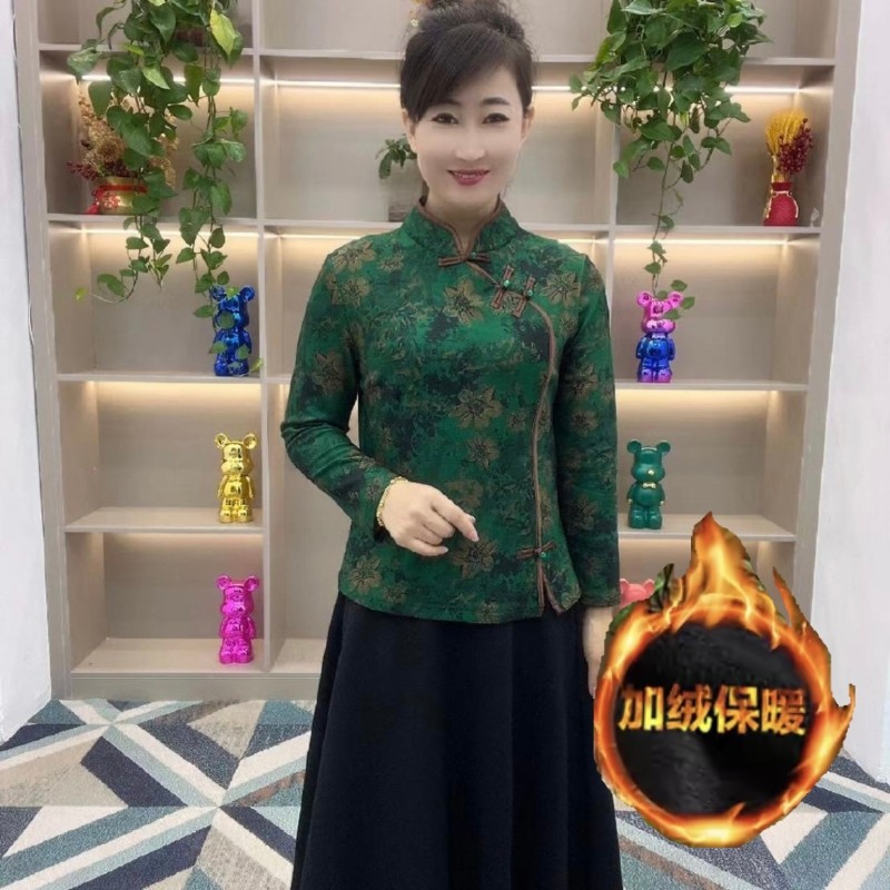 加绒加厚中老年妈妈装旗袍衫