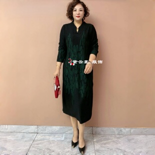 新中式大码妈妈连衣裙秋冬新款气质高贵阔太太中年妈妈洋气长裙子