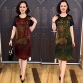 夏季 宽松遮肉裙子 连衣裙气质小个子中老年妈妈短袖 新款 真丝中长款