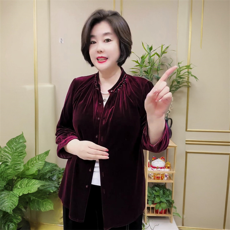 秋冬国风新中式真丝绒上衣中老年妈妈装气质减龄洋气大码开衫外套