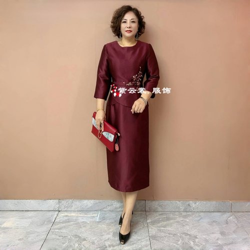 时尚洋气高端婚礼妈妈婚宴礼服订婚结婚喜婆婆喜服平时可穿连衣裙