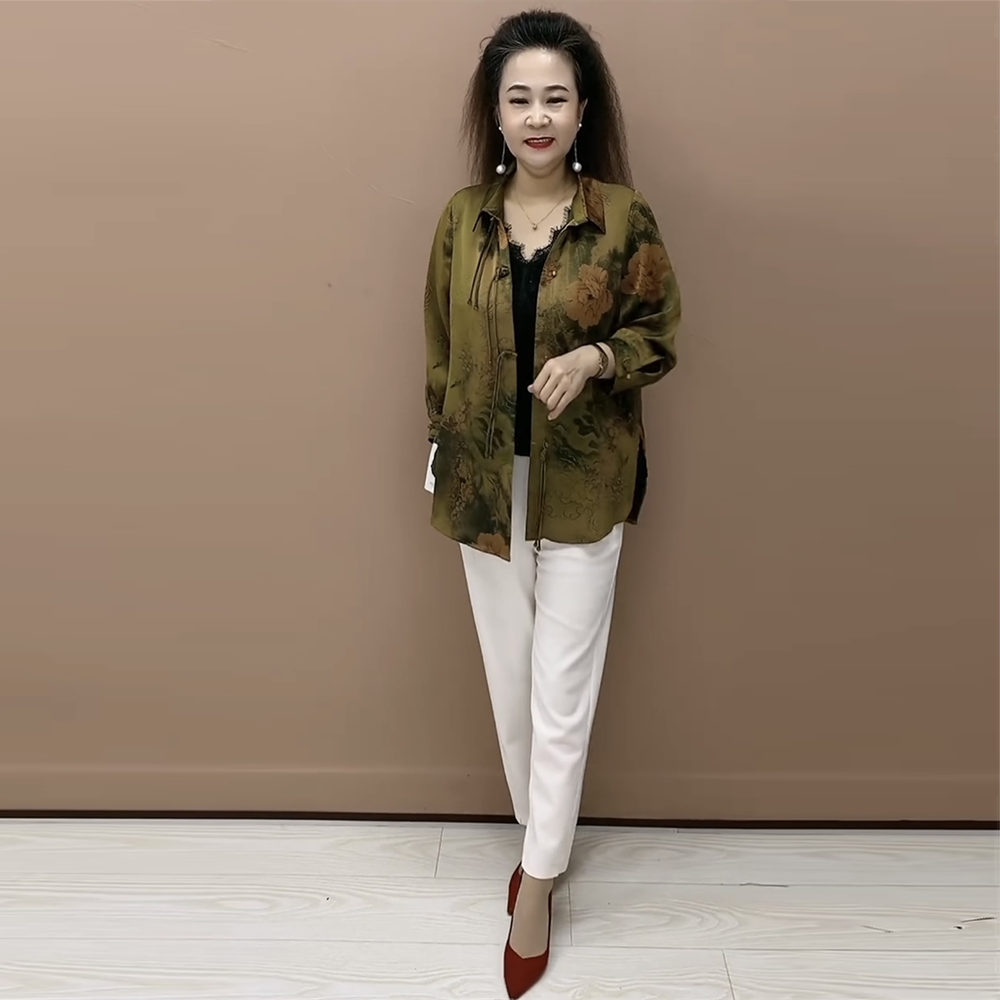 九分袖妈妈装宽松开衫外套