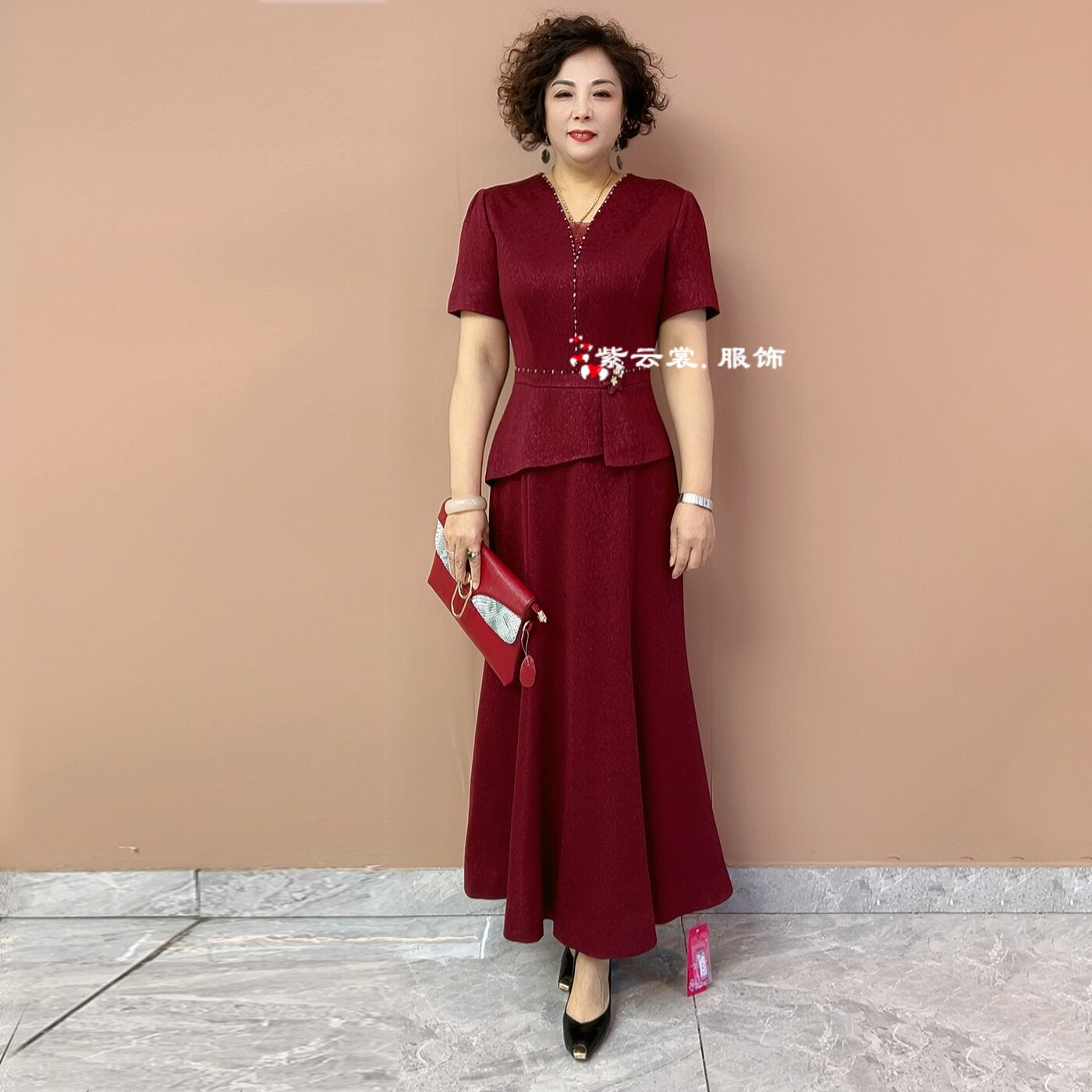喜婆婆婚宴装新款夏季短袖妈妈礼服年轻高贵婚礼喜服鱼尾连衣裙女