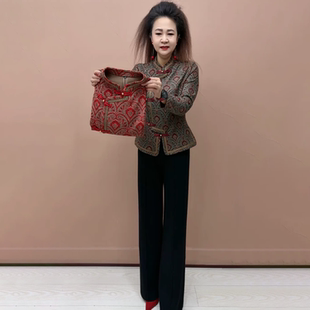 中老年妈妈秋冬加绒保暖旗袍长袖打底旗袍衫国风时尚宽松遮肉开衫