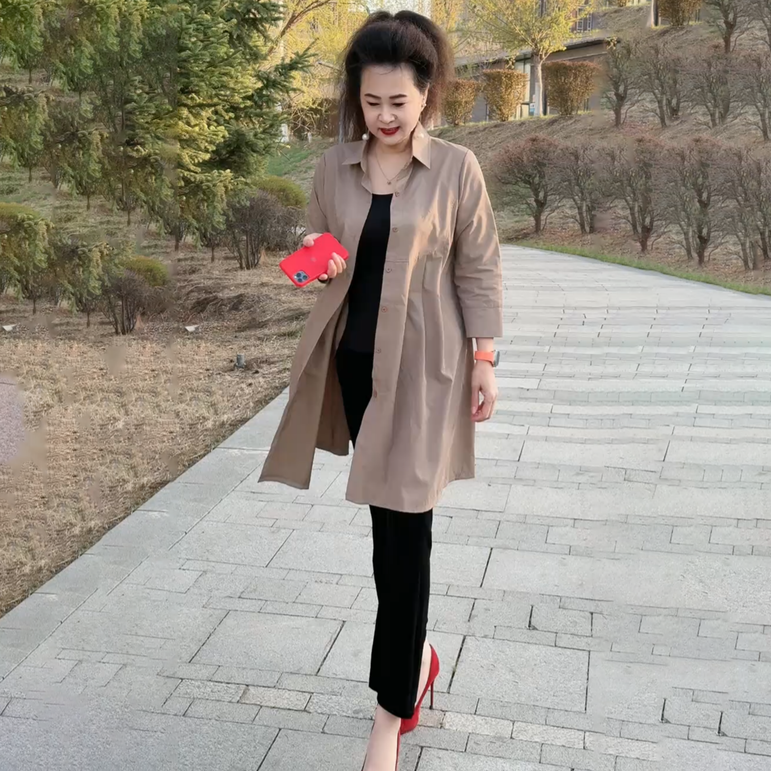 中老年薄款翻领风衣中长款夏季时尚妈妈装休闲宽松大码防晒外套女
