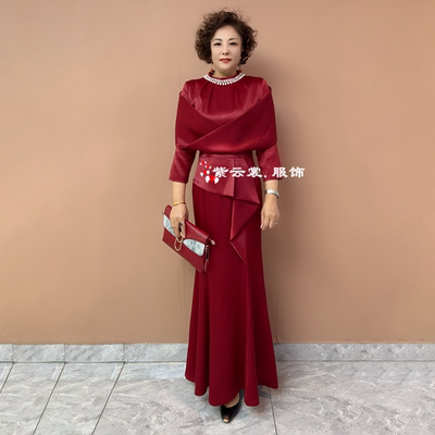 高端喜婆婆婚宴年轻结婚妈妈婚礼高贵洋气鱼尾晚礼服连衣裙敬酒服