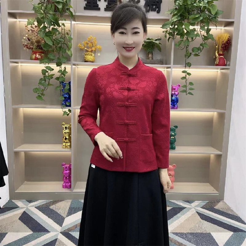 春秋新款复古盘扣旗袍上衣中老年妈妈装长袖宽松遮肉开衫薄款外套