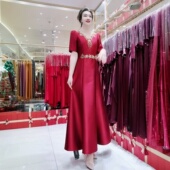 遮肚子年轻洋气妈妈婚宴高贵礼服喜婆婆婚礼气质加长款 晚礼服旗袍