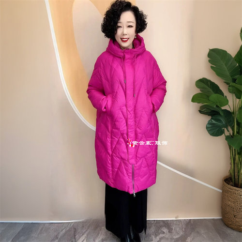 妈妈冬装外套加厚保暖羽绒棉服长款连帽棉袄中老年200斤过膝棉衣