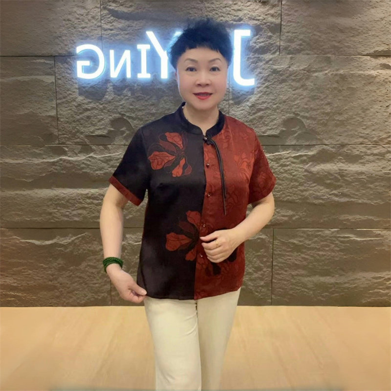 2025夏季新款短袖国风真丝旗袍开衫年轻妈妈洋气衬衫遮肉显瘦上衣