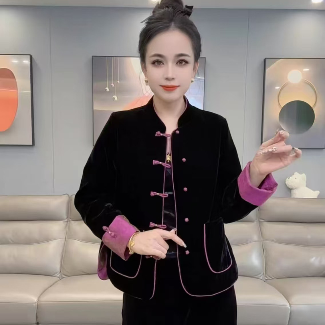 欧货高品质新中式国风两面穿金丝绒外套女2025新款双面穿百搭上衣