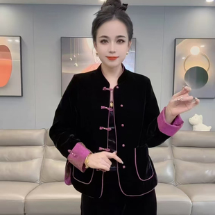 欧货高品质新中式国风两面穿金丝绒外套女2025新款双面穿百搭上衣