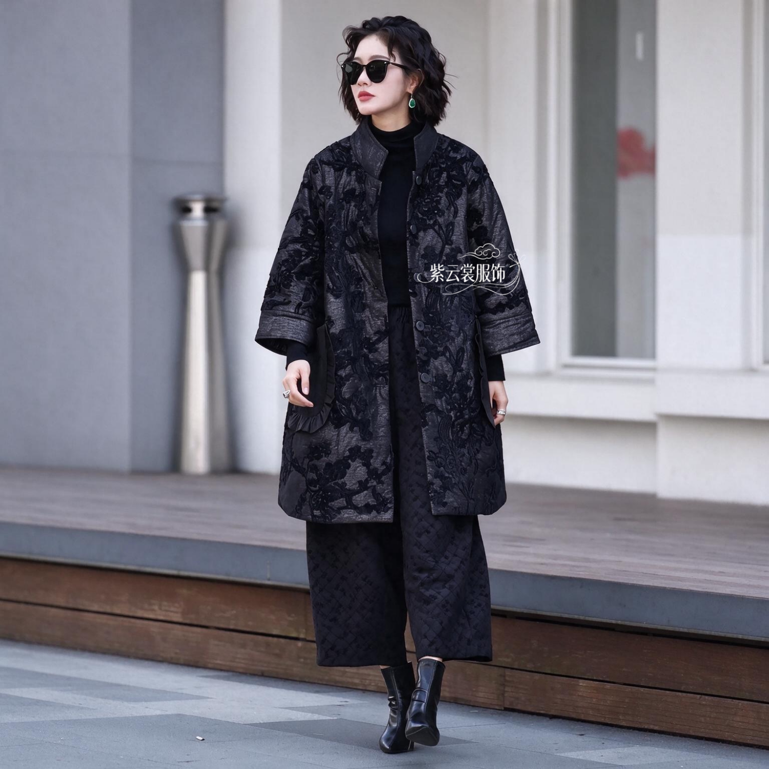 欧货冬季加厚烧花中长款棉服外套时尚宽松休闲洋气妈妈装保暖棉衣