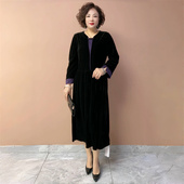 阔太太时尚 连衣裙气质宽松遮肉长裙 金丝绒妈妈装 洋气高端秋装 长袖