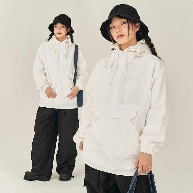 HASU春秋潮牌机能连帽套头冲锋衣女中性bf宽松显瘦学生运动短外套