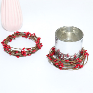 圣诞长藤藤条diy红色果子装饰 仿真果可弯折圣诞花环蜡烛环亚马逊