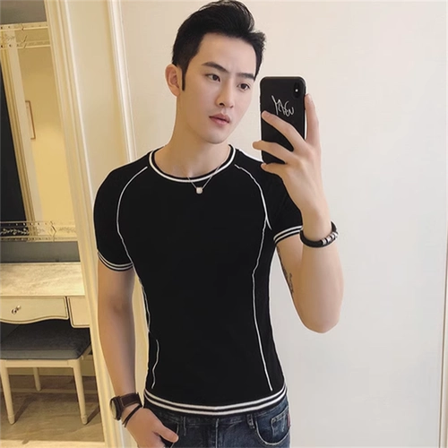 Летняя приятная телу трендовая спортивная футболка, в корейском стиле, популярно в интернете, в обтяжку
