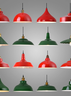 复古港式工业风红色餐厅火锅店饭店餐饮烧烤店奶茶店绿色怀旧吊灯