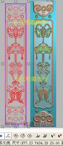 蝙蝠如意鱼边柱精雕图灰度浮雕电脑雕刻图中条精品蝙蝠背条77-434