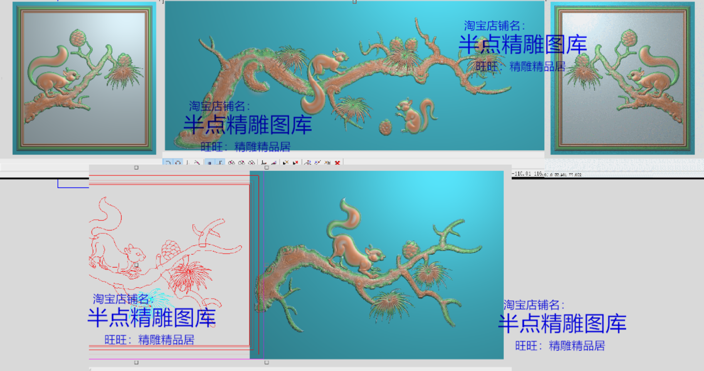 松鼠沙发靠背精雕图灰度图动物松树浮雕木雕图新款松子新中式背板