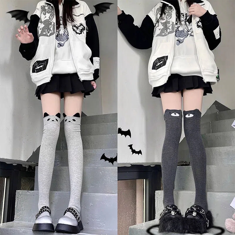 2023年新款日系可爱小熊长筒袜子女学生春款猫咪过膝高筒百搭显瘦