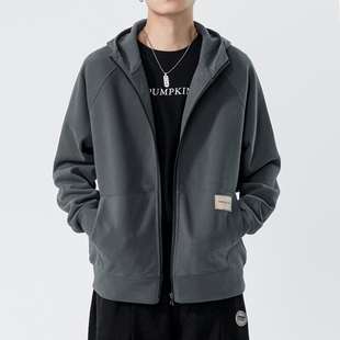 男潮 休闲卫衣ins拉链款 重磅350克外套男百搭春秋连帽开衫 美式