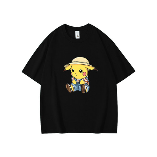 Pikachu宝可梦皮卡丘动漫卡通纯棉短袖T恤男女休闲男童亲子装上衣