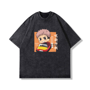 Jujutsu Kaisen动漫咒术回战五条悟两面宿傩水洗短袖T恤男上衣ins